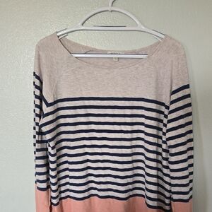 Orvis | Cotton Pink And Navy Color Block Striped Sweater Size Large